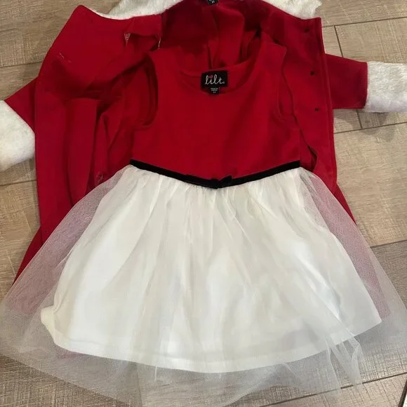 LILT 2T GIRLS RED & WHITE DRESS WITH PEA COAT CHRISTMAS - Picture 7 of 13